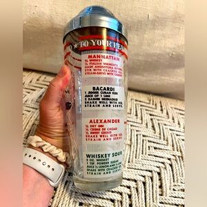 Vintage MCM Glass Cocktail Shaker Aluminum Lid Barware Drink Recipes 24oz